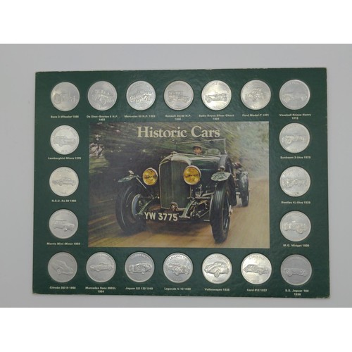 354 - Four collections of collectable tokens, Historic cars, Man in Flight and Historic Campaign Medals.