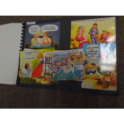 387 - Scrap book full of saucy seaside humour postcards (45+)