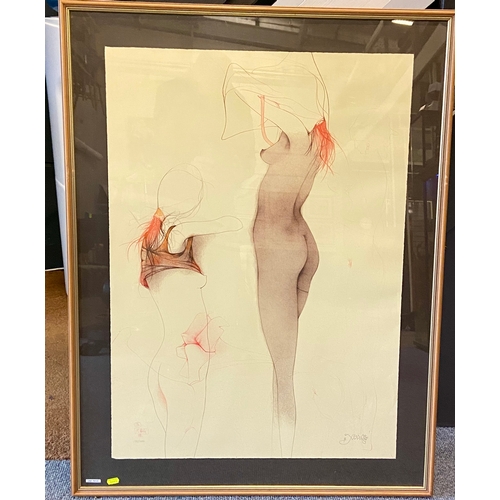 262 - Singed Ltd edition by Bruno Bruni of two females undressing. 106 x 80cm