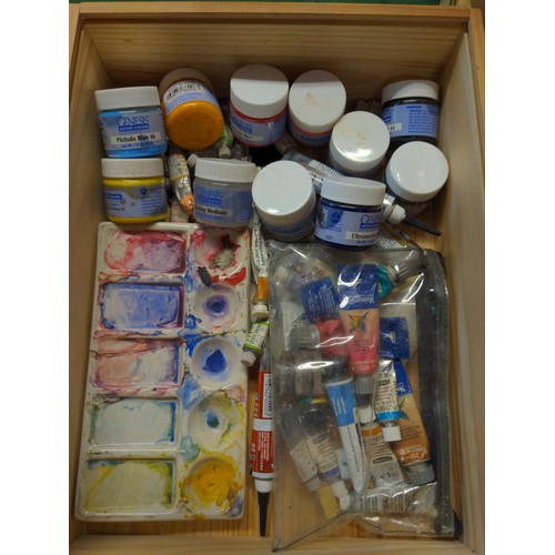 103 - Travel Easel/art box + box of paints and pastels