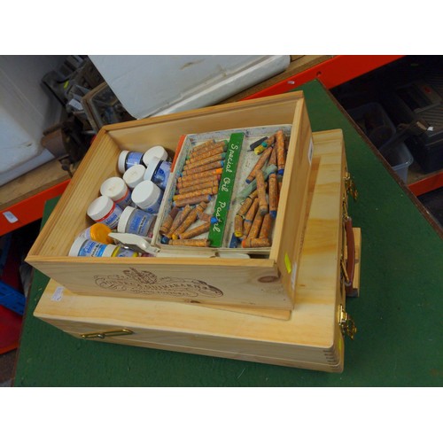 103 - Travel Easel/art box + box of paints and pastels