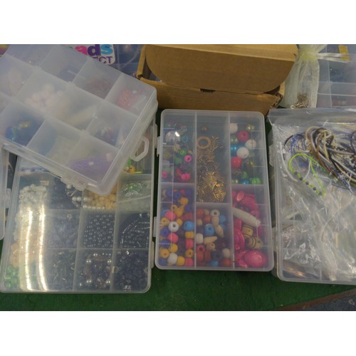 111 - Blue plastic box with jewellery making items and tools inc. pliers, beads etc.