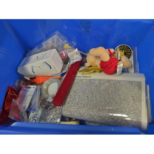 111 - Blue plastic box with jewellery making items and tools inc. pliers, beads etc.