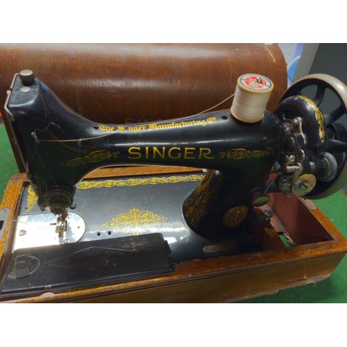 161 - Manual Singer sewing machine in box