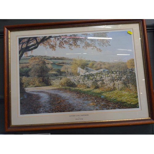 263 - David Young signed prints x 4 Inc Burrator reservoir, Widecombe on the moor, Autumn lane Dartmoor an... 