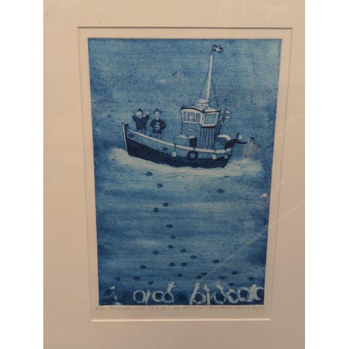 265 - Michelle Wright, b.1952 signed limited edition collagraph 40/50 'Mermaids Stop! It is Fish we Want, ... 