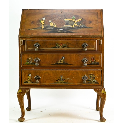 645 - A chinoiserie 3 drawer bureau. W76cm D44cm H103cm