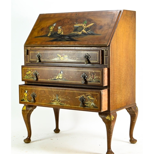 645 - A chinoiserie 3 drawer bureau. W76cm D44cm H103cm