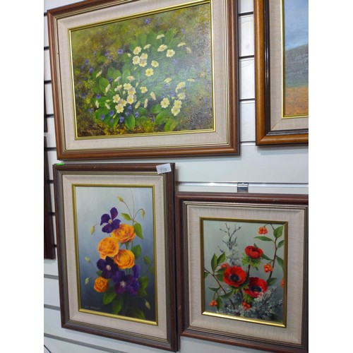 270 - Clem Spencer- Three oil on board, floral artworks.