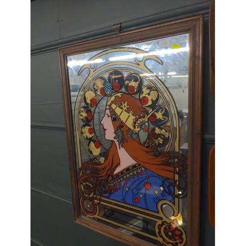 702 - Art Nouveau style decorative mirror. 63cm x 88cm