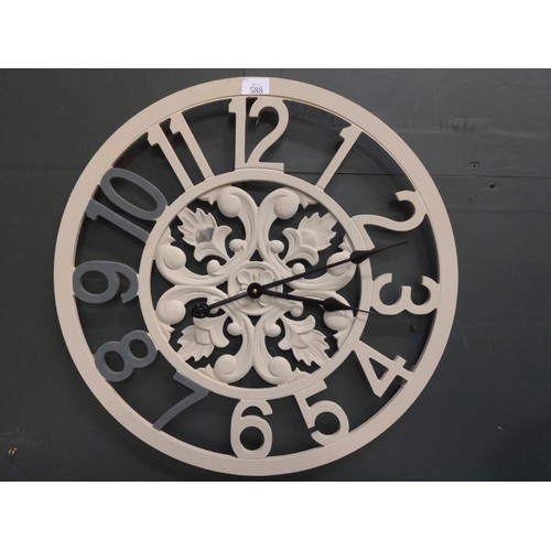 588 - Large grey painted wooden wall clock D60cm 