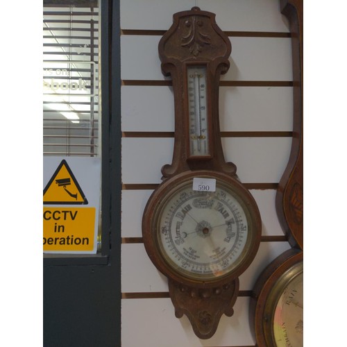 590 - Banjo aneroid barometer H61cm W22cm 