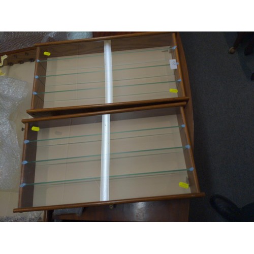 651 - 2 x small Perspex fronted collectors cabinets with glass shelves W53.5cm D8.5cm H28cm