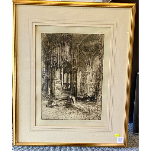 254 - Hedley Fitton (English 1859-1929) signed architectural etching of a cathedral interior, signed in pe... 