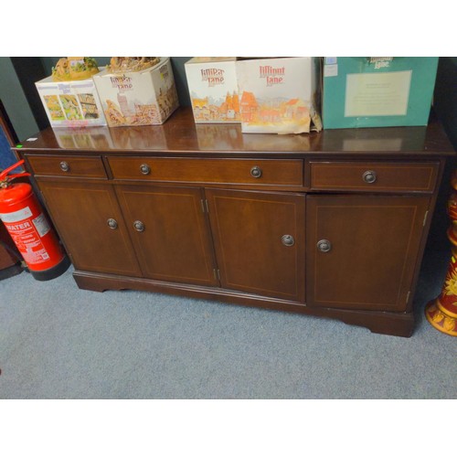 342 - Mahogany sideboard with three drawers plus two cupboards and four doors. W153 D47 H76cm