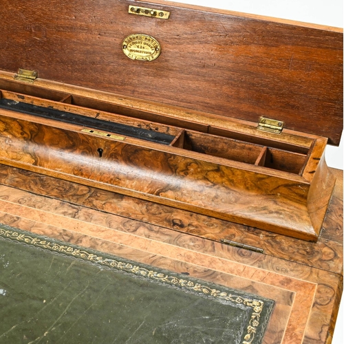 400 - Walnut fronted mahogany Davenport by George Davis Cabinet Maker & Upholsterer Plymouth. Makers l... 