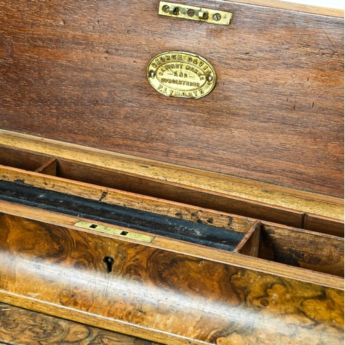 400 - Walnut fronted mahogany Davenport by George Davis Cabinet Maker & Upholsterer Plymouth. Makers l... 