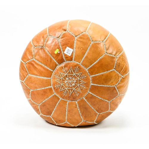 404 - Moroccan style leather pouffe. D58cm