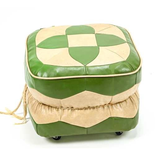 405 - Mid century Hanley pouffe, raised on small castor wheels. W38cm D38cm H28cm