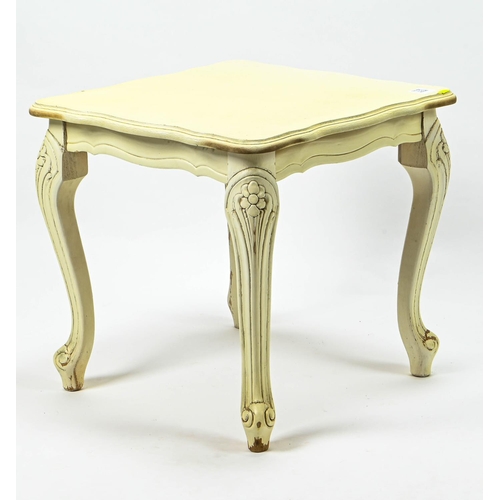 407 - Chalk painted low occasional table raised on cabriole supports. W50cm D50cm H49cm