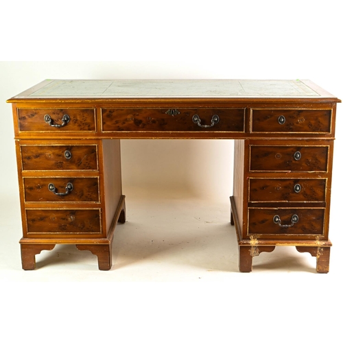 224 - Pedestal desk, with faux leather top. Project piece, various repairs needed. W137cm D70cm H77cm