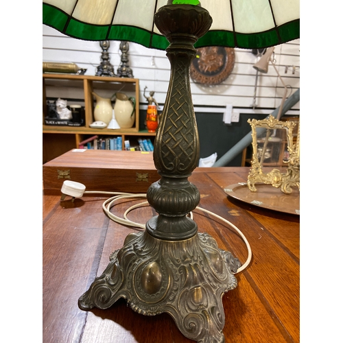 524 - Tiffany style table lamp. Cast base with large glass shade. H56 Dia 45cm