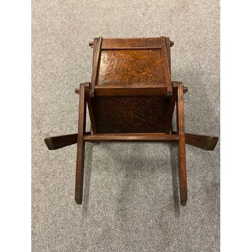 384 - C19 ak carved oak and walnut Glastonbury chair with  cross legs and centre turned stretcher. W65 D44... 