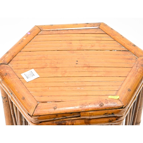 387 - Small bamboo framed octagonal table. D36cm H49cm