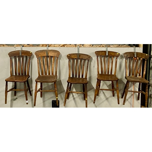 362 - Five elm seated kitchen chairs.