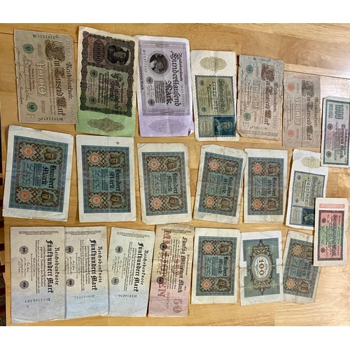 727 - Approximately 50 plus vintage German bank notes. Some dates visual, 1914, 1908, 1923 etc.