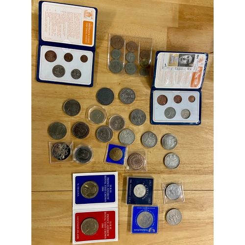 729 - Collection of mainly British coins, some proofs and replicas, gross weight including tub 858 grams