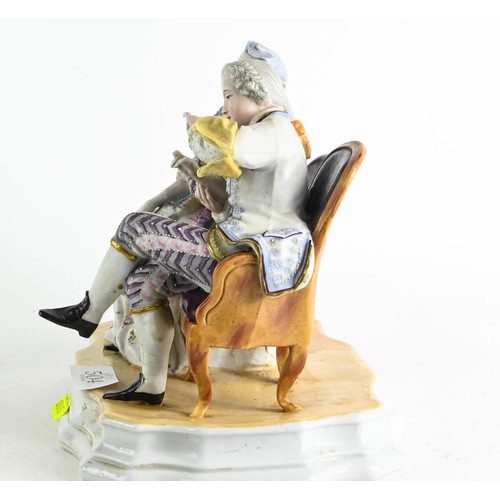 607 - Continental porcelain figural group of a gentleman and lady, possibly 19th century, width of base&nb... 