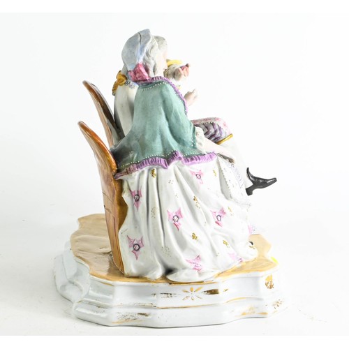 607 - Continental porcelain figural group of a gentleman and lady, possibly 19th century, width of base&nb... 