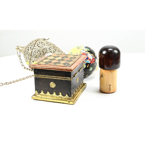 294 - Collection of Eastern items inc. incense burner, lacquered box, Japanese figure etc.