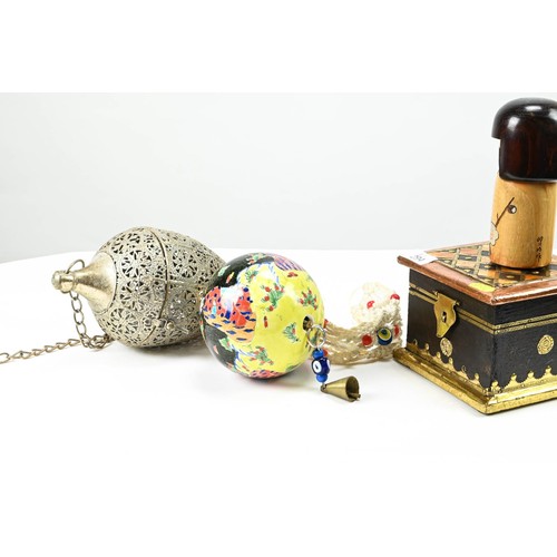 294 - Collection of Eastern items inc. incense burner, lacquered box, Japanese figure etc.