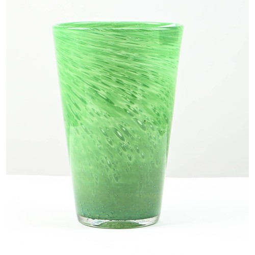 296 - Green art glass vase, possibly Monart or Vasart, height 25cm