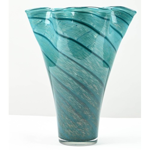 297 - Large Murano style blue shimmer swirled vase, height 31cm