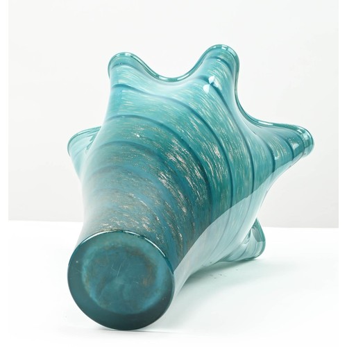 297 - Large Murano style blue shimmer swirled vase, height 31cm