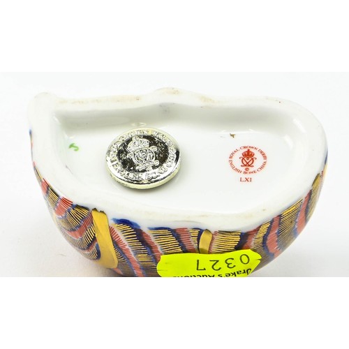 311 - Royal Crown Derby sleeping cat paperweight, with silver stopper, length 80mm