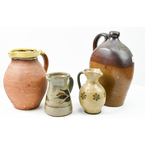 344 - Stoneware flask marked 'S Trehane, 8 Fore St. Exeter', height 28cm, together with a terracotta jug a... 