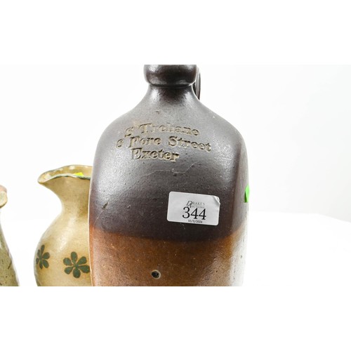 344 - Stoneware flask marked 'S Trehane, 8 Fore St. Exeter', height 28cm, together with a terracotta jug a... 