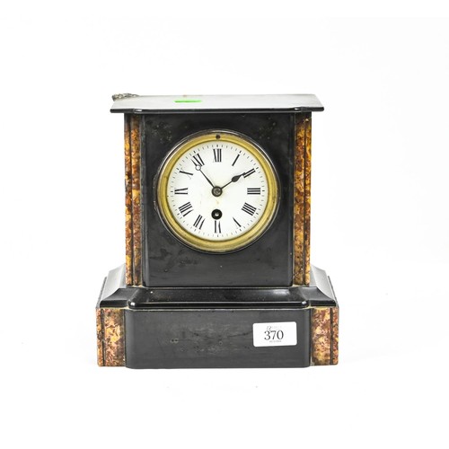 370 - Slate and marble mantle clock 23cm high.