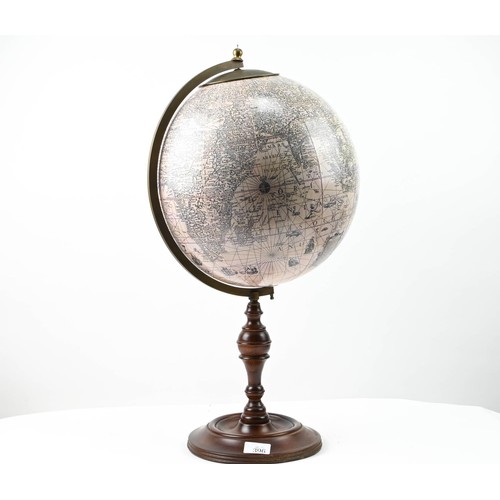 396 - Old World, Latin globe on wooden stand. Height 60cm