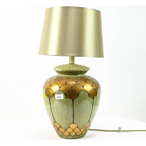 420 - Ceramic table lamp. 59cm to top of shade.