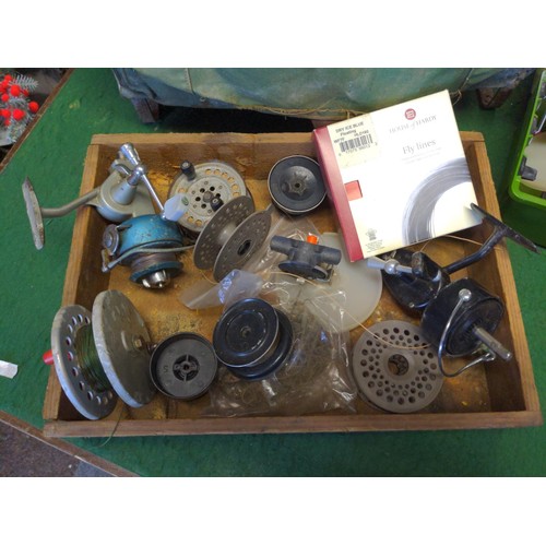 147 - Quantity of vintage fishing items Inc fishing box/seat, Tool box with contents Inc Floats + Wooden t... 