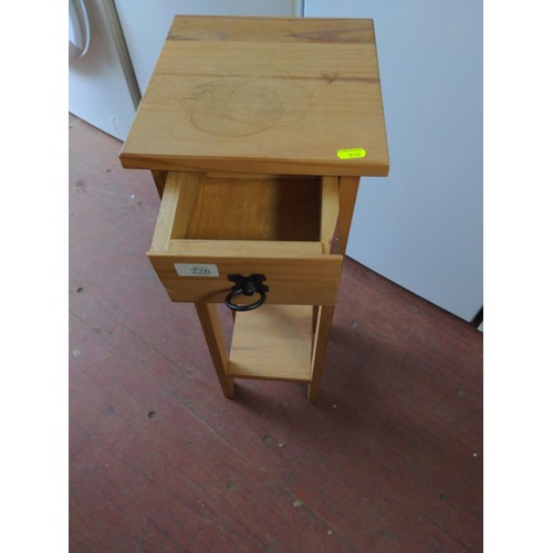 226 - Small pine one drawer plant stand 26 x 25 x 74cm 