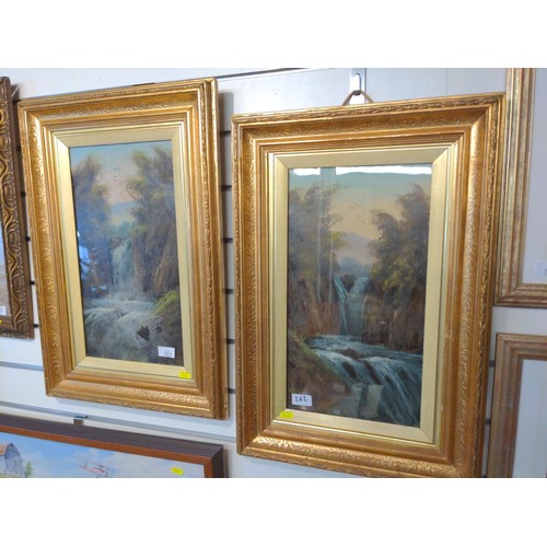 262 - H. Cook, two original artworks depicting waterfalls in gilt frames, both signed, 43 x 64cm