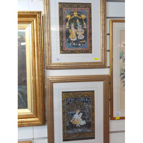 263 - Two Indian paintings on silk, framed 37 x 48cm