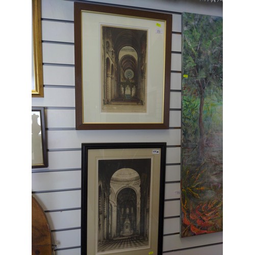 275 - Edward Sharland (1884-1967), two framed cathedral etchings: St. Paul's and Durham, both signed in pe... 