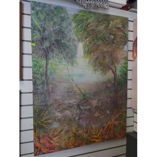 276 - Large unframed original painting on canvas of an impressionistic landscape 91 x 122cm